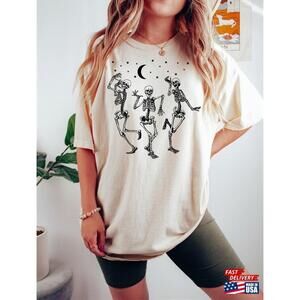 Dancing Skeleton Shirt Halloween Skull Womens Fall Graphic Tee Classic